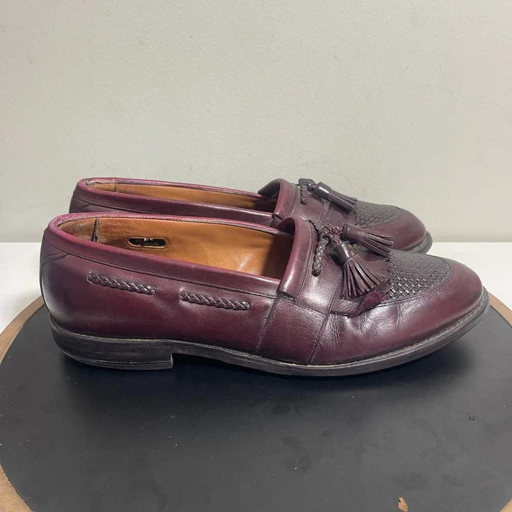 Allen Edmonds Cody Tassel Loafers Men 10.5D Burgundy‎ Leather Woven Vamp READ